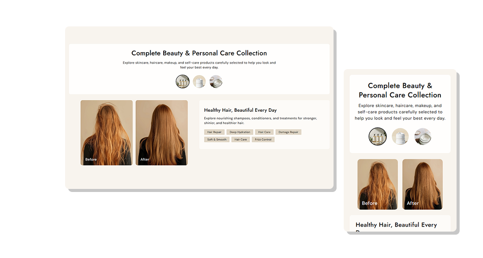 Before After Image Showcase section