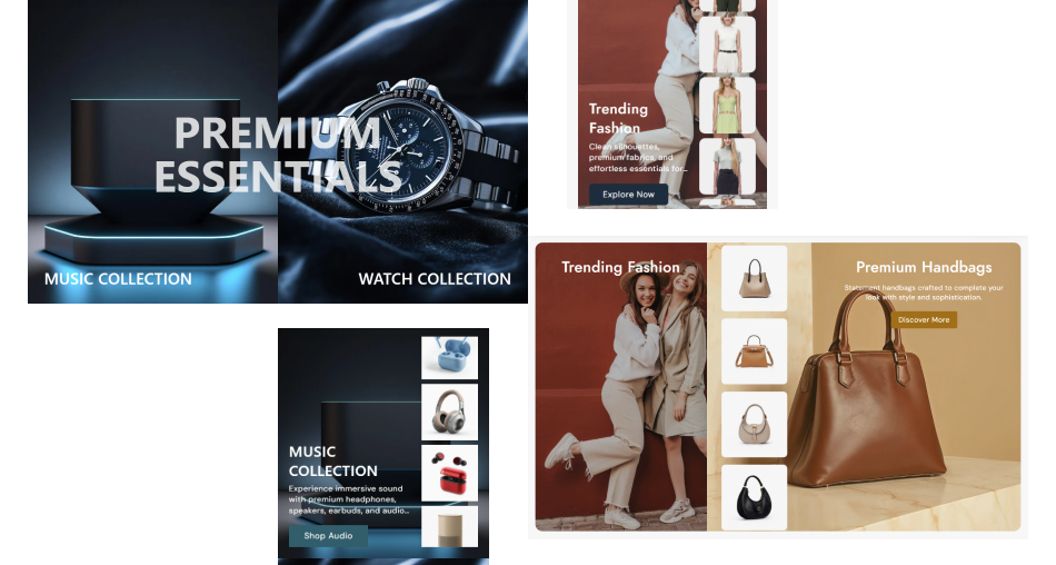 Hero Slideshow Hover Product Marquee Section
