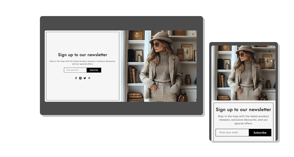 Welcome Popup section